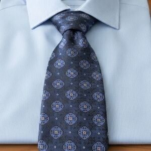 Serica Made in Italy Pure Silk Tie Geometric Floral Blue Gold Classic 3.5" Width